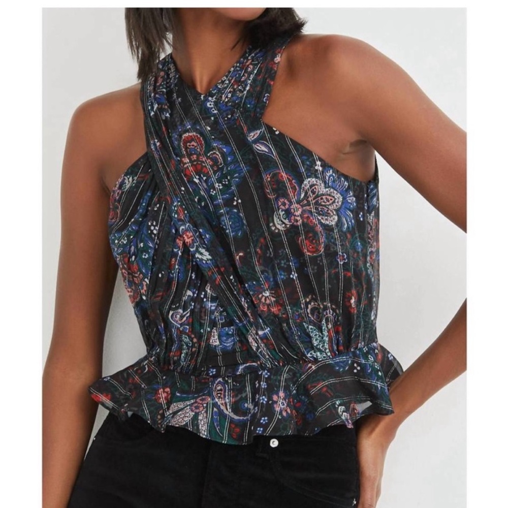 Veronica Beard Kailani Metallic Top Black Multi NWT Size 14